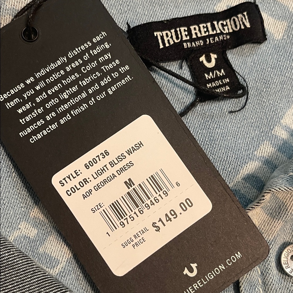 NWT True Religion Denim Logo Blue Shirt Dress - Picture 13 of 16
